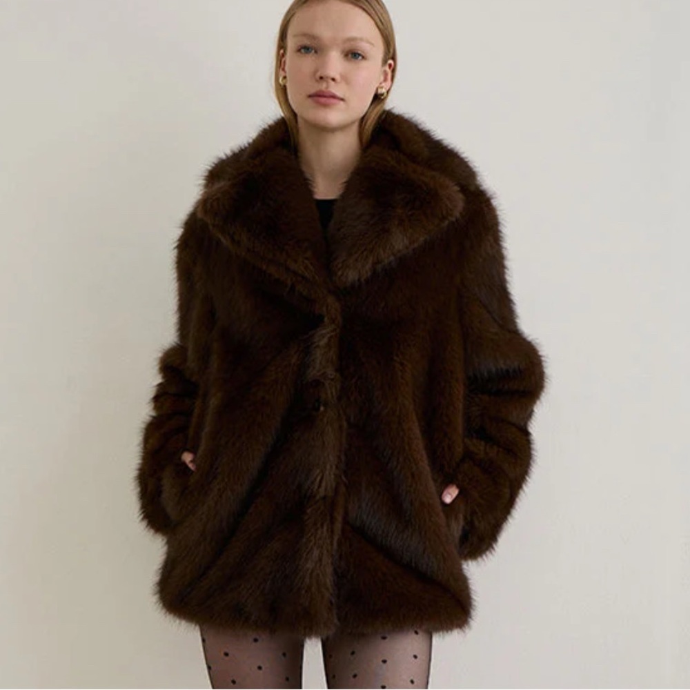 Motel Rocks Dark Brown Faux Fur Coat